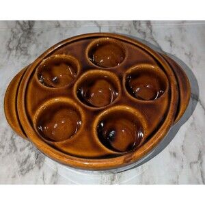 Vintage BTC Escargot Dish Brown Stoneware Dish 6 Holes EUC USA